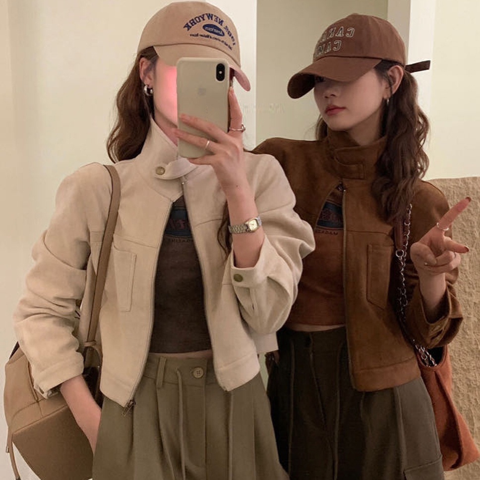 เสื้อสั้นสไตล์ย้อนยุคเกาหลี .material=กำมะหยี่ ทรงผอมเพรียว หลากสี