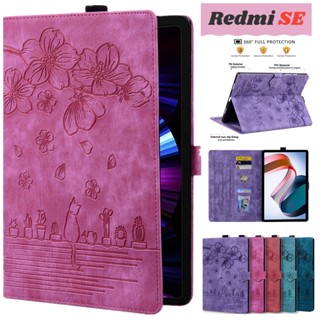 เคสแท็บเล็ตหนัง กันกระแทก ตั้งได้ ลายดอกไม้ แมว สําหรับ Xiaomi Redmi Pad SE 2023 11.0 นิ้ว