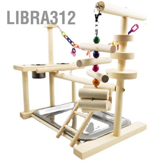 Libra312 Bird Playstand Interactive บันไดสวิงสีสันสดใสไม้ Parrot สนามเด็กเล่นพร้อมถ้วยป้อนสำหรับ Cockatiel Budgie