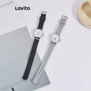 Lovito นาฬิกาข้อมือควอทซ์ลำลอง สีพื้น เรียบง่าย คลาสสิก สำหรับผู้หญิง LNA13086 (สีเทา/ดำ)