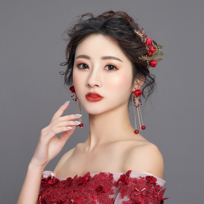 ชุดประดับมงกุฎเจ้าสาวสีแดง แต่งงาน แต่งงาน แต่งงานเครื่องประดับตก แต่งผมนางฟ้า SuperSessun ชุดเครื่องประดับ