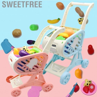 Sweetfree Dollhouse Shopping Cart Set Kitchen Cut Fruit Toys Supermarket Stroller  for Kids Gifts
