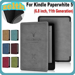 Zelth เคสหนัง PU นิ่ม กันกระแทก สําหรับเครื่องอ่าน E-book 11th Generation 6.8 นิ้ว Kindle Paperwhite 5 Home Office