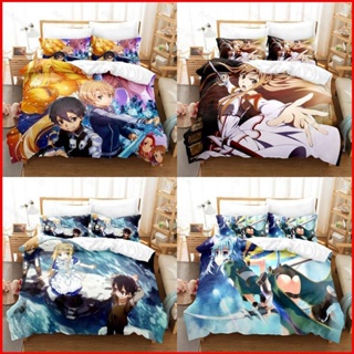 Yb1 Sword Art Online 3in1 ชุดเครื่องนอน ผ้าปูที่นอน ผ้าห่ม ล้างทําความสะอาดได้ ใส่สบาย BY1