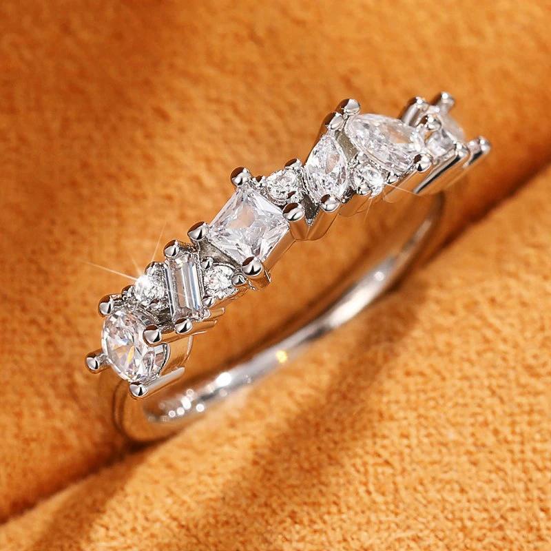 แฟชั่น 925 เงินสเตอร์ลิง Chic Geometric Cubic Zircon แหวนผู้หญิงแฟชั่นสัญญาออกแบบอารมณ์หญิงนิ้วอุปกรณ์เสริมเครื่องประดับงานแต่งงาน