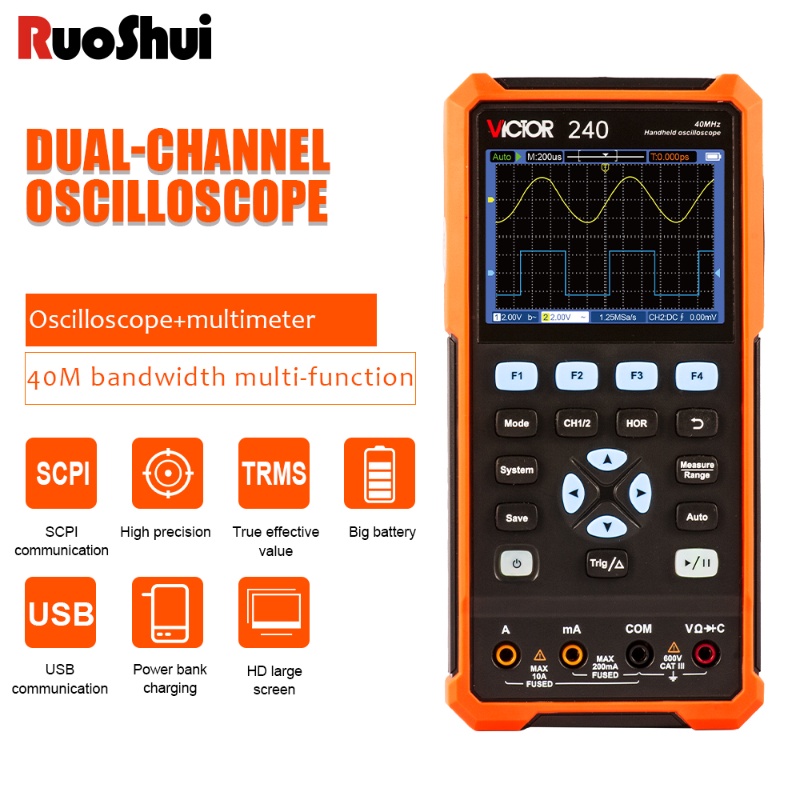 Oscilloscope 3-in-1 Digital Oscilloscope Waveform Generator Ture RMS มัลติมิเตอร์มือถือ 2CH USB Type