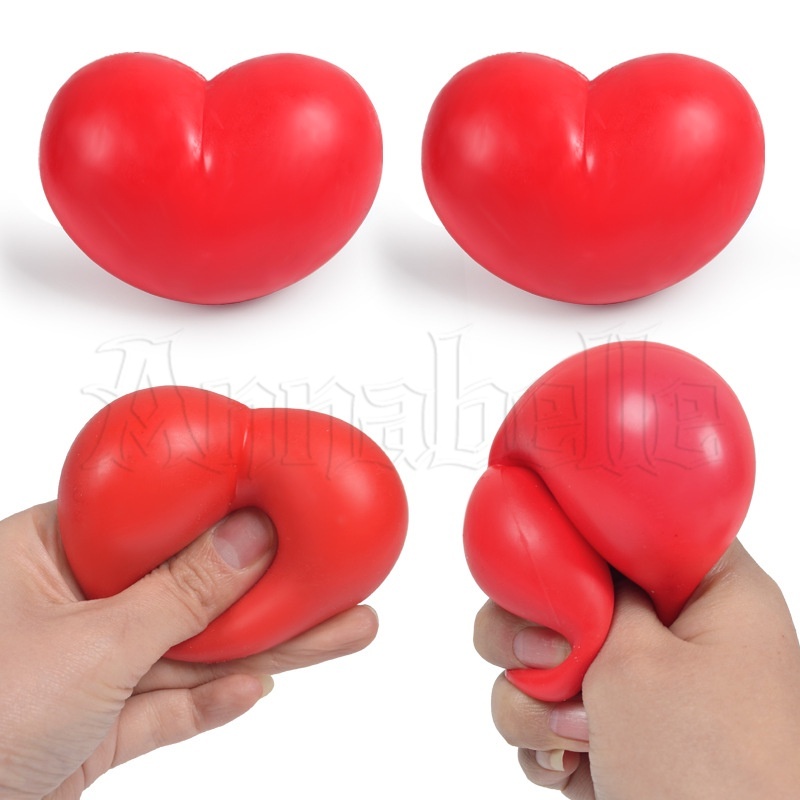 ลูกบอลโฟมนุ่ม ยืดหยุ่น ป้องกันความเครียด / ของเล่นบีบ / ลูกบอลบีบหัวใจ สีแดง คาวาอี้ / ของขวัญคลายเครียด แปลกใหม่ / ของเล่นคลายเครียด สํานักงาน สําหรับผู้ใหญ่
