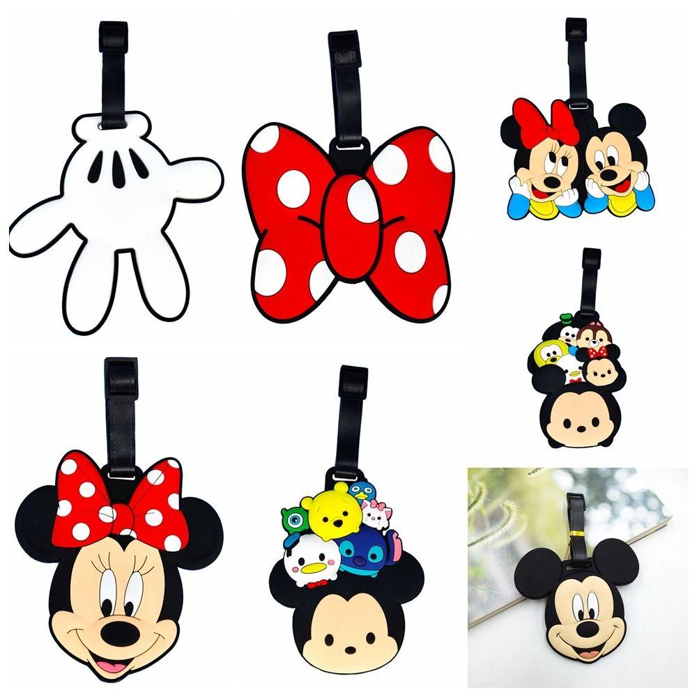 Daishen1 ป้ายแท็กกระเป๋าเดินทาง PVC ลายการ์ตูนมิกกี้ มินนี่ โบว์ แบบพกพา