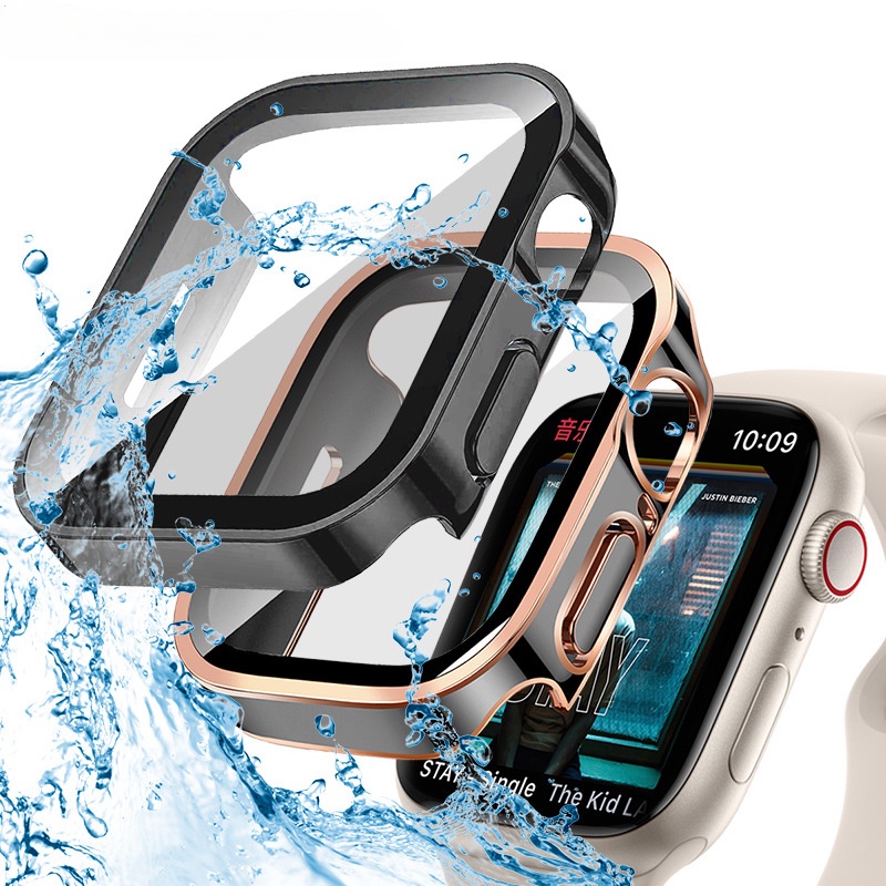 เคสกันน้ําสําหรับ Apple Watch Ultra Screen Protector Case 49mm ขอบตรง iWatch Series 9 8 SE 7 4 44mm 40mm 45mm 41mm