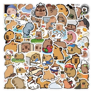 Pufferfish & Capybara สติ๊กเกอร์ 100 ชิ้น - สติ๊กเกอร์ไวนิลกันน้ําสําหรับโทรศัพท์ แล็ปท็อป และกระเป๋าเดินทาง