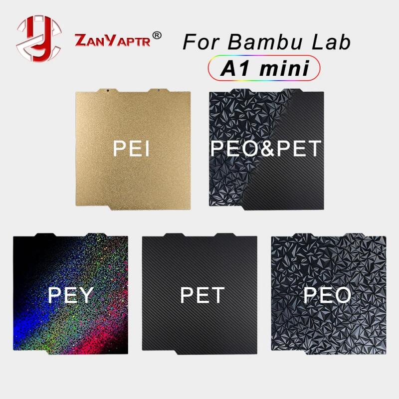 แผ่นเหล็กคาร์บอน สองด้าน 180x180 สําหรับเครื่องพิมพ์ 3D Bambu lab A1 Mini Textured Pei Sheet