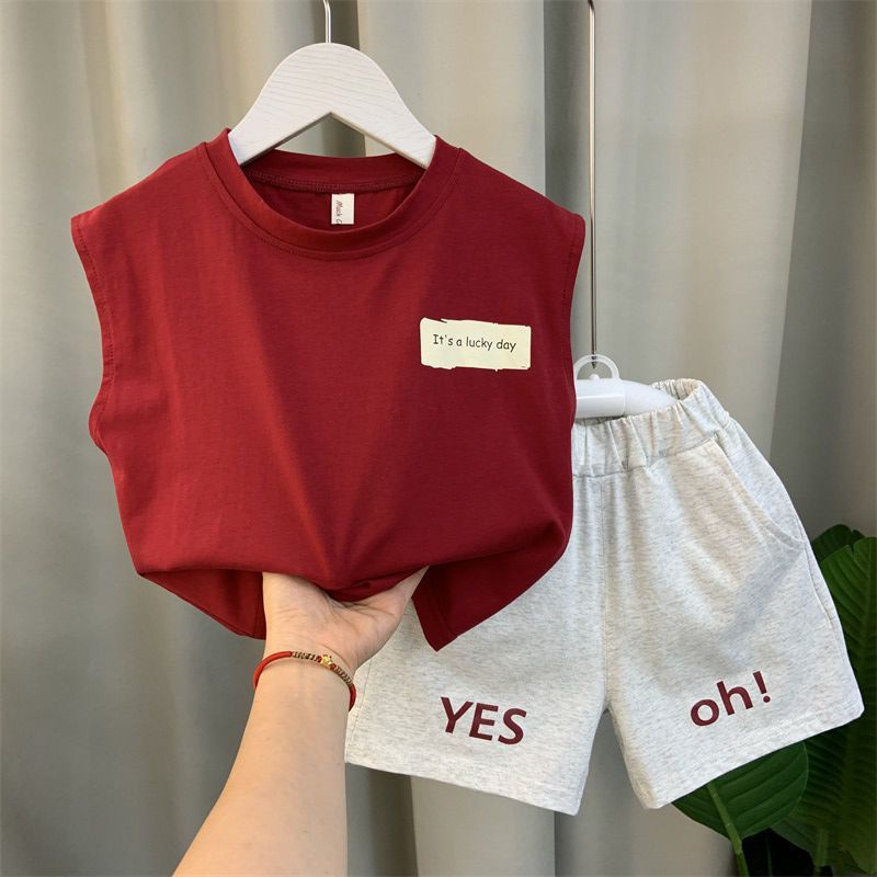 ใหม่ ชุดเสื้อผ้า สองชิ้น สุดเท่ แฟชั่นฤดูร้อน สําหรับเด็กผู้ชาย