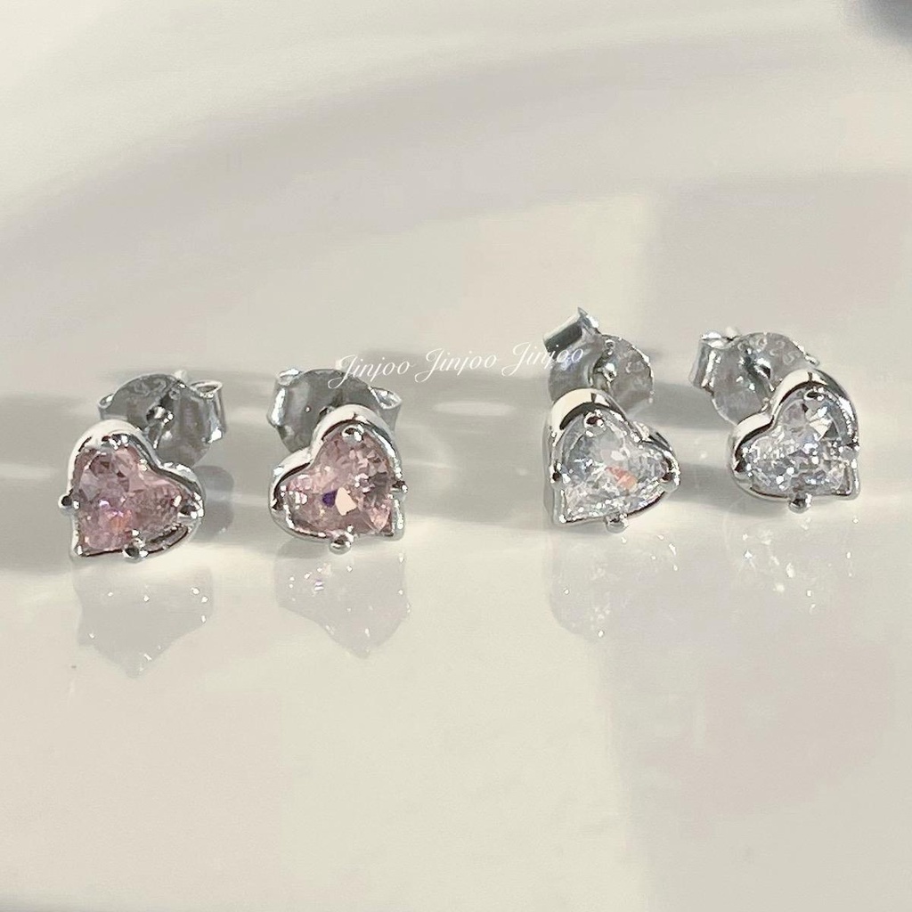 Jinjoo✨-S925- ต่างหูหัวใจ รุ่น Cute Heart มี 2 สีให้เลือก สีเงินและสีชมพู สุดหวานละมุน (แป้นทับเงินแท้925)