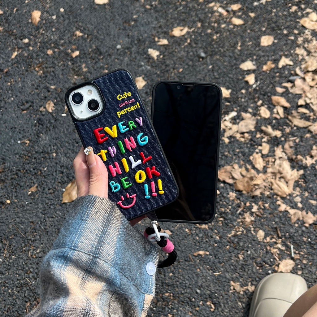 เคสโทรศัพท์มือถือ TPU ผ้ายีน ปักลายตัวอักษร กันกระแทก สําหรับ Apple IPhone 15 14 13 12 11 Pro Max