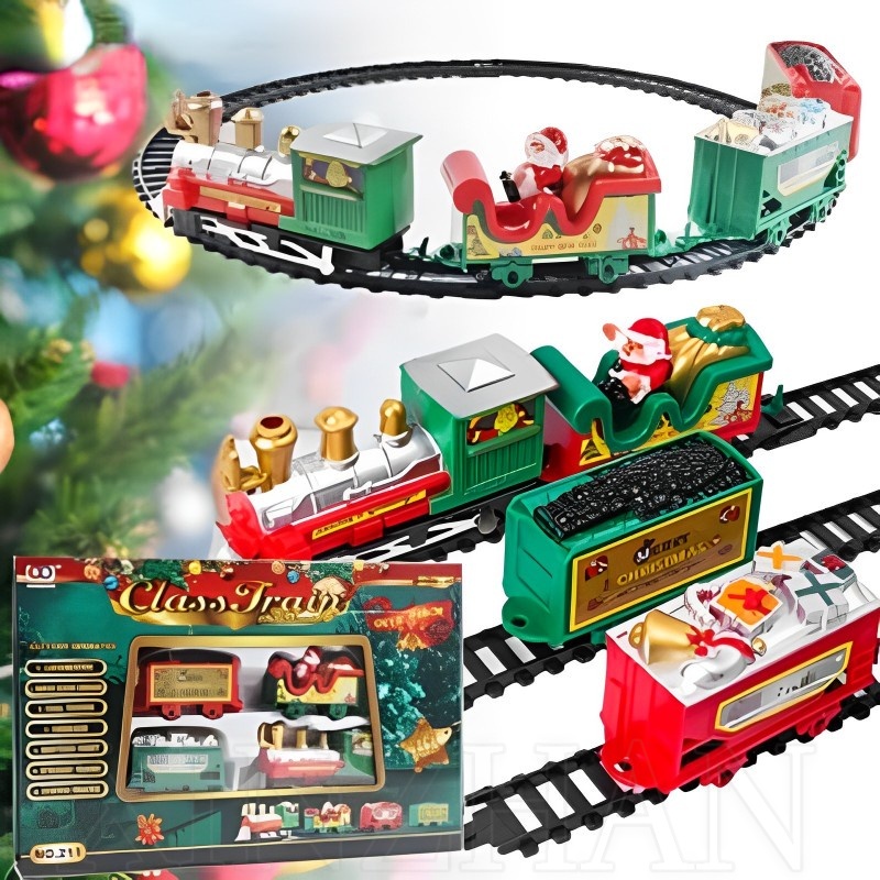 ของเล่นรถไฟไฟฟ้า ขนาดเล็ก แบบสร้างสรรค์ พร็อพตกแต่งคริสต์มาส สําหรับเด็ก