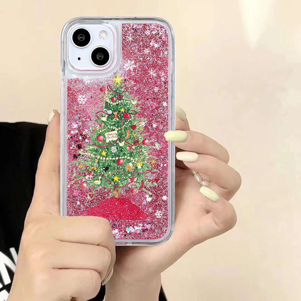 เคสโทรศัพท์มือถือแบบใส มีทรายไหล แต่งกลิตเตอร์ ลายต้นคริสต์มาส ระยิบระยับ สําหรับ ViVO V30 V29 V27 V27E V25 V23 V23E Y16 Y22 Y35 Y02s Y20 Y20s Y17 Y33s Y77 Y15s