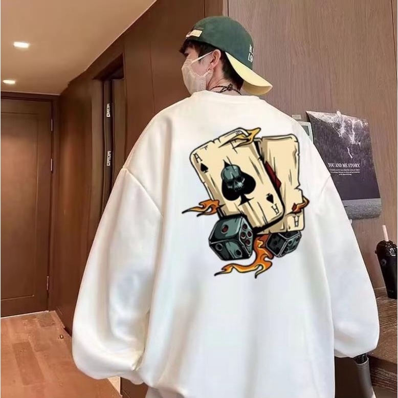 Plus ขนาด M-8XLMens Street Back Poker Tone พิมพ์ขนาดใหญ่นักเรียน Unisex เสื้อกันหนาว Retro เยาวชนกํา