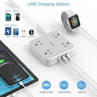 TESSAN ปลั๊กไฟ ปลั๊กสายไฟขยาย พร้อม USB+TypeC ลวดแบน หัวแบนบางเฉียบ ปลอดภัย ซ็อกเก็ตคุณภาพสูงทนทาน