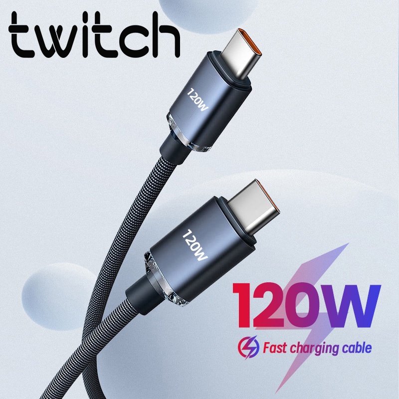 Twitch 6A 120W Type C เป็น Type C สายชาร์จเร็วมาก USB-C เป็น USB-C PD สายชาร์จโทรศัพท์มือถือ 1 เมตร 1.5 เมตร 2 เมตร