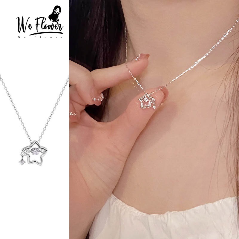 We Flower สร้อยคอโซ่เงิน 925 จี้คริสตัล รูปดาว เครื่องประดับ สําหรับผู้หญิง งานหมั้น ปาร์ตี้
