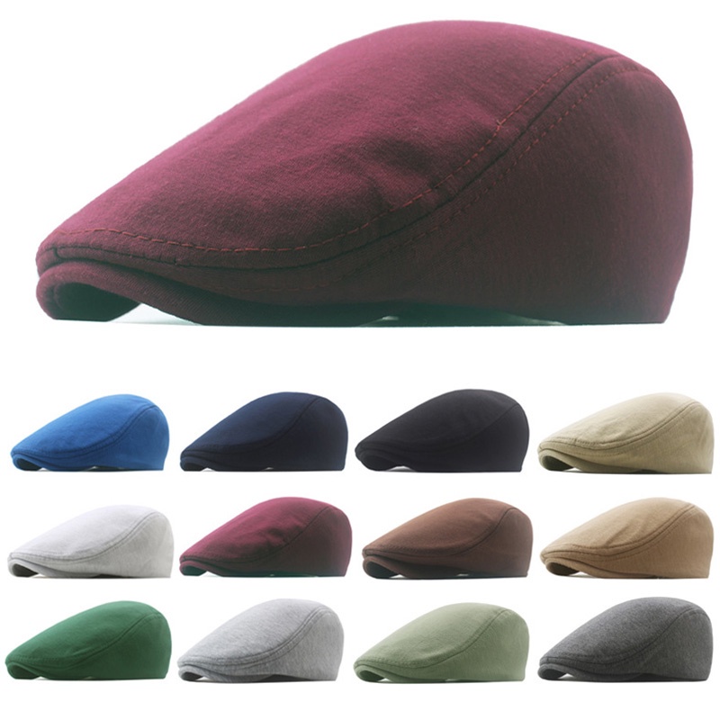 หมวกเบเร่ต์ลําลอง ส้นแบน แบบนิ่ม สีพื้น สไตล์อังกฤษเรโทร