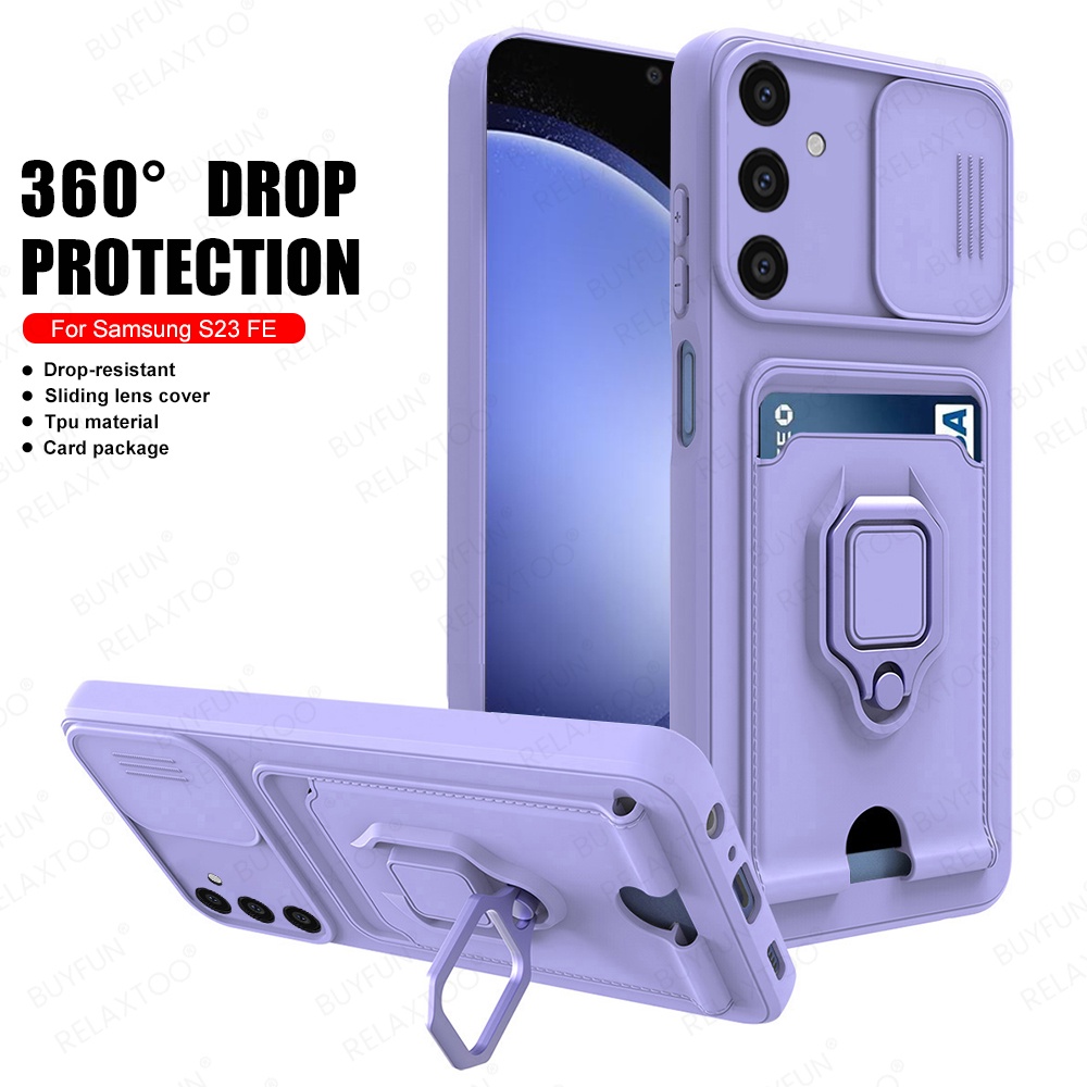 เคสโทรศัพท์มือถือแบบนิ่ม TPU กันรอยเลนส์กล้อง พร้อมช่องใส่บัตร สําหรับ Samsung Galaxy S23 FE S23FE S23FE S 23 F E 5G
