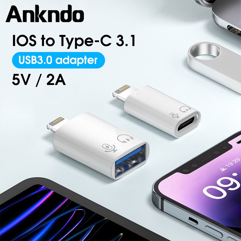 Ankndo ​อะแดปเตอร์ OTG สําหรับ iOS Light/ning to USB C สําหรับ i//Phone i//Pad U Disk USB 3.0 to Lig