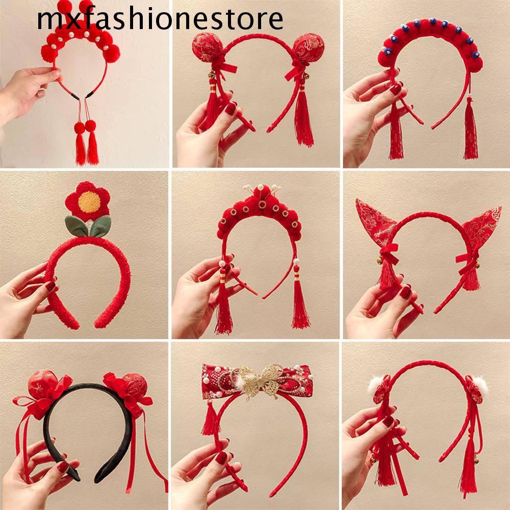 Mxfashione ที่คาดผม ประดับพู่ สีแดง สําหรับตกแต่งปาร์ตี้ปีใหม่