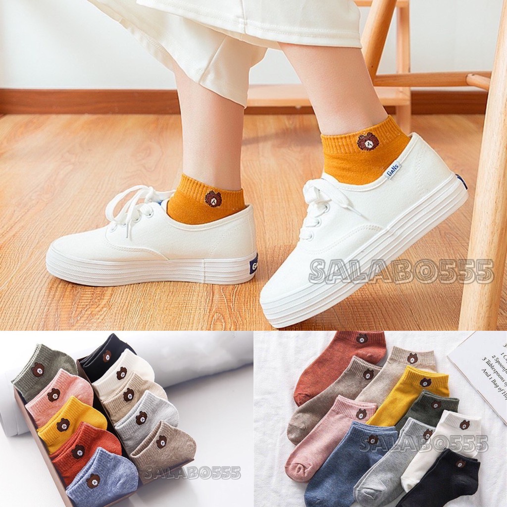 ถุงเท้าลายหมี 11สี น่ารักๆ (ซื้อ 10 คู่ แถมถุงหมี) ถุงเท้าข้อสั้น #TT002
