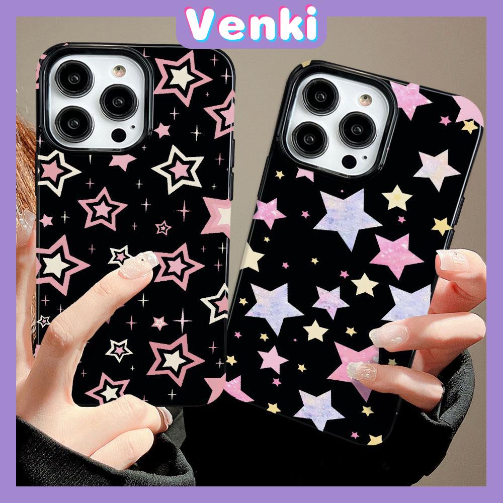VENKI - สำหรับ iPhone 11 PRO MAX กรณีเคลือบเงา TPU สีดำลูกอมกันกระแทกกล้องป้องกันนุ่มโดปามีนที่มีสีสันดาวสีฟ้าเข้ากันได้กับ iPhone 15 14 13 PRO MAX 12 XR XS 7 8 พลัส