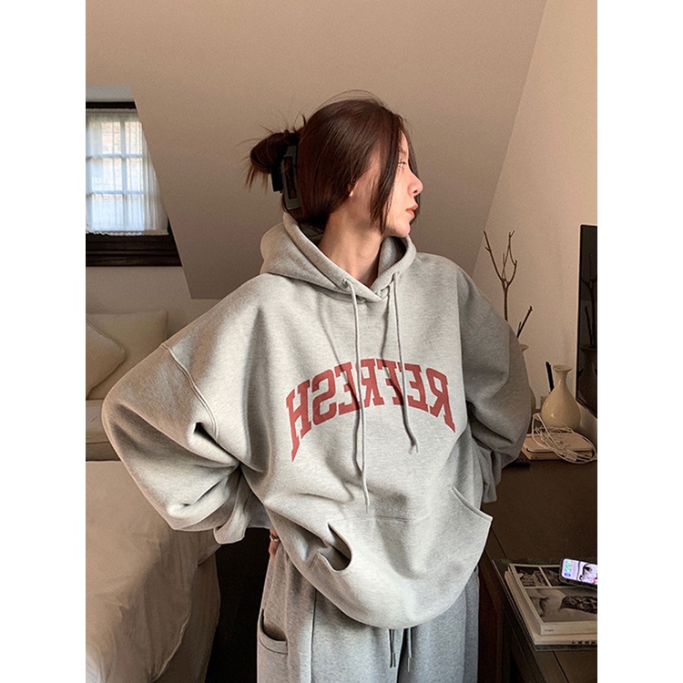 ส่งไวจากไทย SELLDA M-2XL เสื้อฮู้ด ลายพิมพ์ แขนยาว เกาหลี โอเวอร์ไซส์ ผู้หญิง