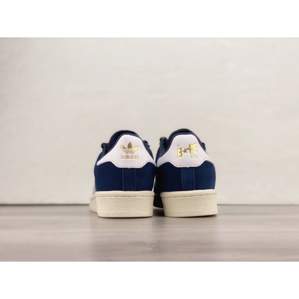 【36-45】Adidas Originals x Bape Campus 80 "Midnight Navy" ผ้าใบลำลองสำหรับผู้หญิงผู้ชาย รองเท้า free