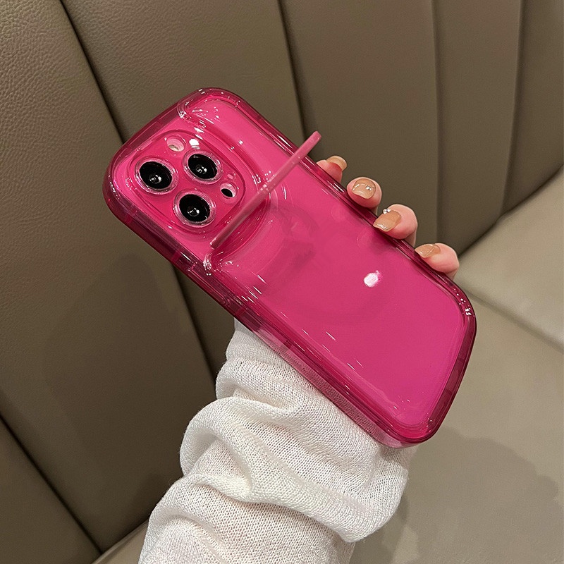 เคสโทรศัพท์มือถือแบบนิ่ม ใส พร้อมแหวนขาตั้ง และที่ตั้งวางกล้อง พับได้ สีแคนดี้ สําหรับ iPhone 15 12 11 12Pro 15Pro Max