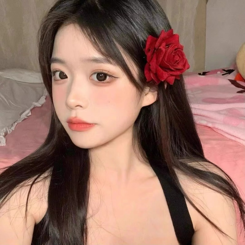 กิ๊บติดผมหน้าม้า รูปดอกกุหลาบ สีแดง สไตล์เรโทร แฟชั่นสําหรับผู้หญิง - รูปที่ 7