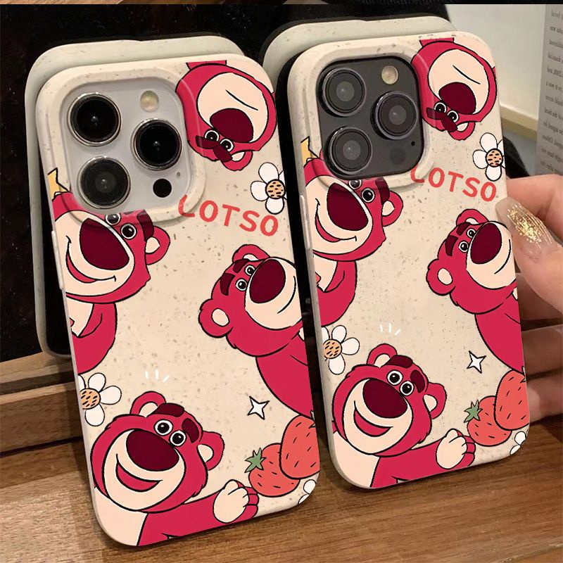 เคสโทรศัพท์มือถือ For iPhone 11 14 15 12 13 Pro Max X XS XR 6 7 8 14 Plus รูปแบบสตรอเบอร์รี่หมี ป้องกันการตก กันน้ำ CASE