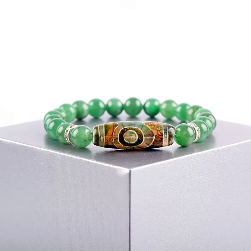 Natural Green Dongling Three-eyed Dzi Beads Bracelet Women Tibetan Buddha Agate Prayer Meditation Wi