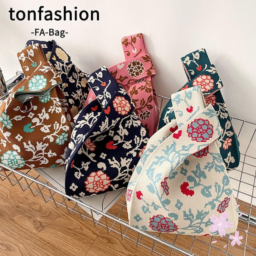 Tonfashion กระเป๋าถือ กระเป๋าช้อปปิ้ง ผ้าถัก ลายสก๊อต สําหรับผู้หญิง