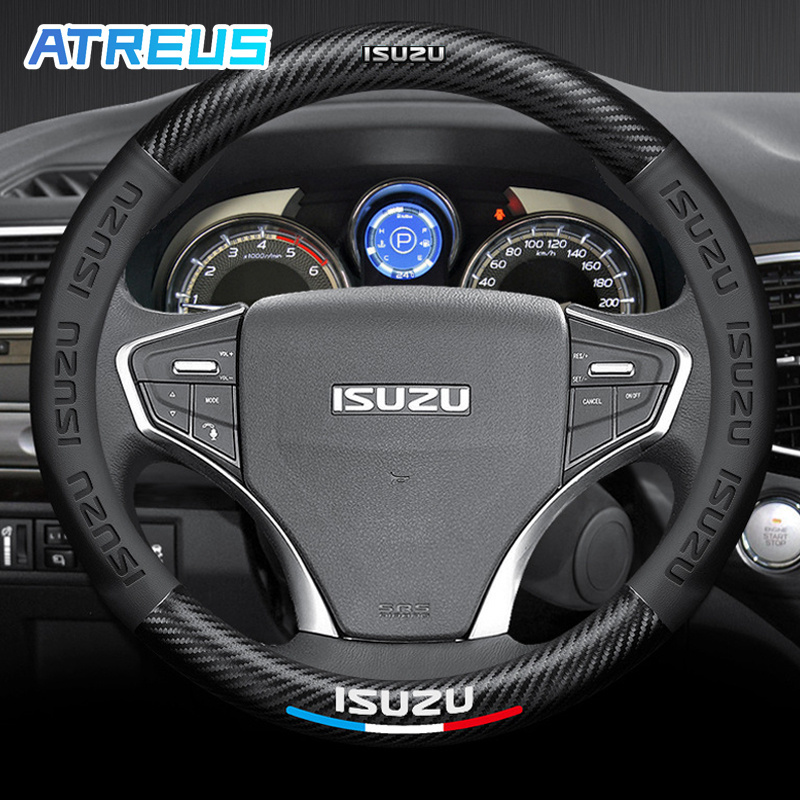 Isuzu Dmax Mux Mu7 หุ้มพวงมาลัย หุ้มพวงมาลัยรถยนต์ ปลอกหุ้มพวงมาลัยรถยนต์ 3D พิมพ์โลโก้ ปลอกหุ้มพวงมาลัย Carbon fiber leather Steering wheel cover