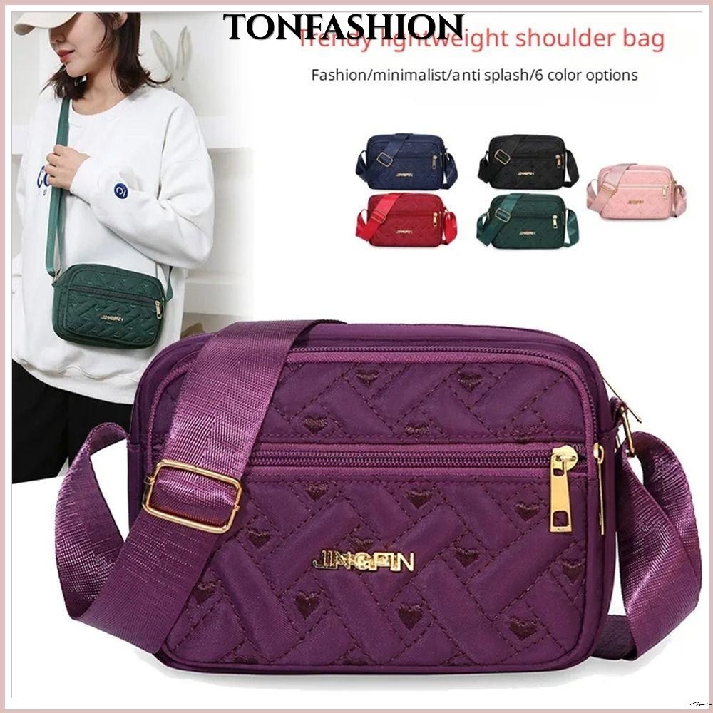 Tonfashion กระเป๋าถือ กระเป๋าสะพายไหล่ ปักลาย มีซิป ความจุขนาดใหญ่ แบบพกพา สําหรับสตรี