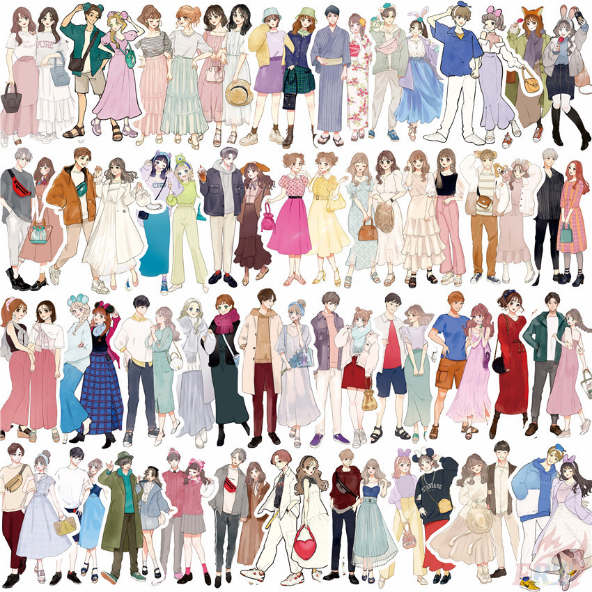 64Pcs/Set ❉ Modern Couple & Ladybro Stickers ❉ DIY Fashion Decals Doodle Stickers