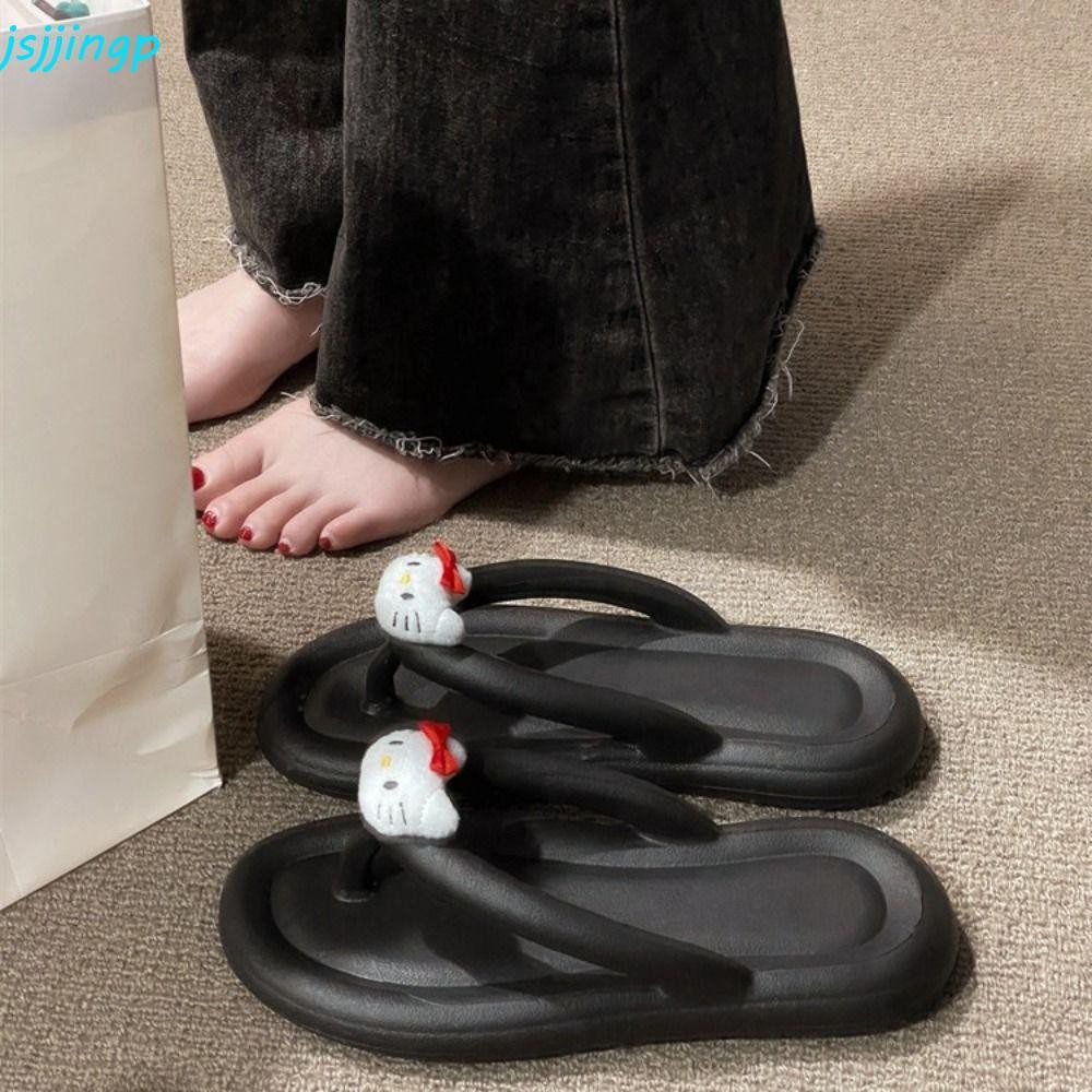 Jsjjingp Kitty ผู้หญิงรองเท้าแตะ, Anti-skid Casual Beach Flip Flops, INS น่ารัก KT Cat Soft Sole รองเท้าแตะฤดูร้อนในร่มกลางแจ้ง