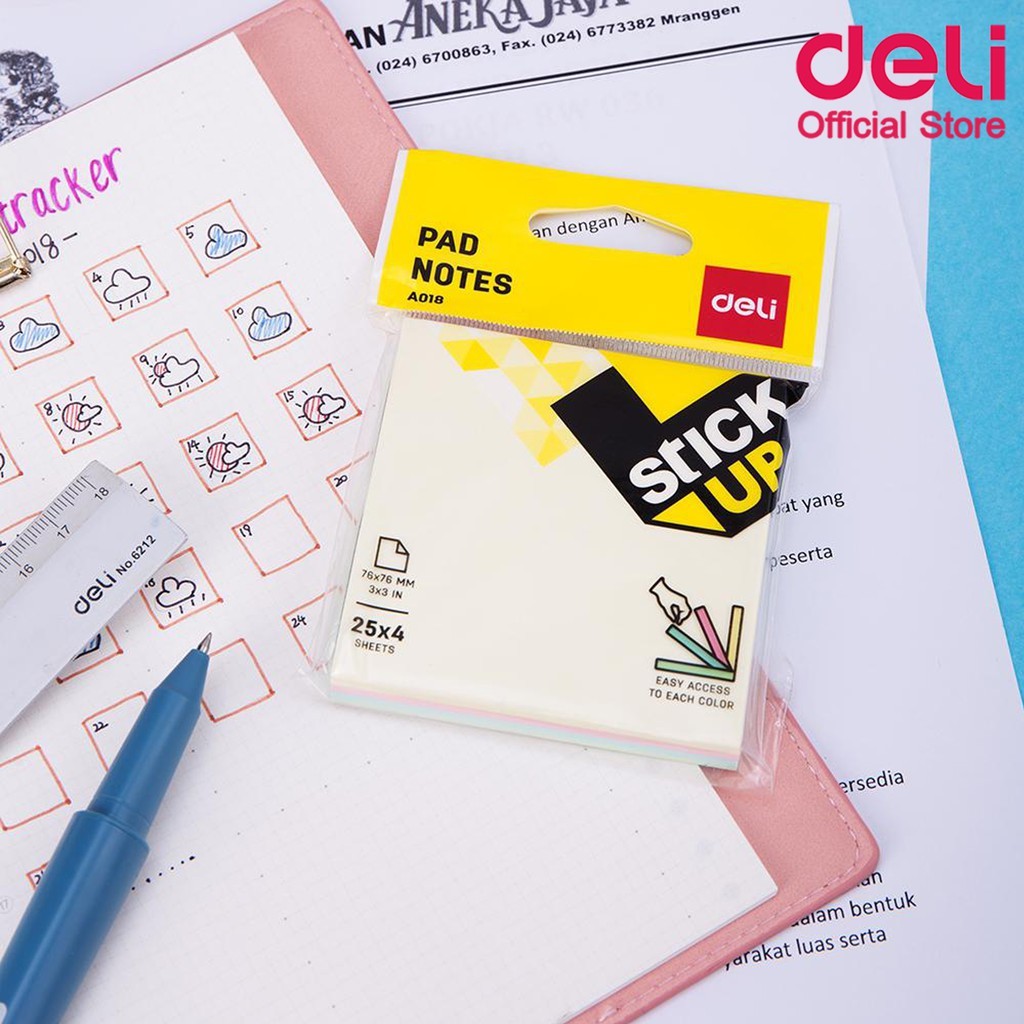 Deli A11102 Sticky Note กระดาษโน๊ตกาว บรรจุสีละ 100 แผ่น มี 4 สี (แพ็ค 1 ชุด)