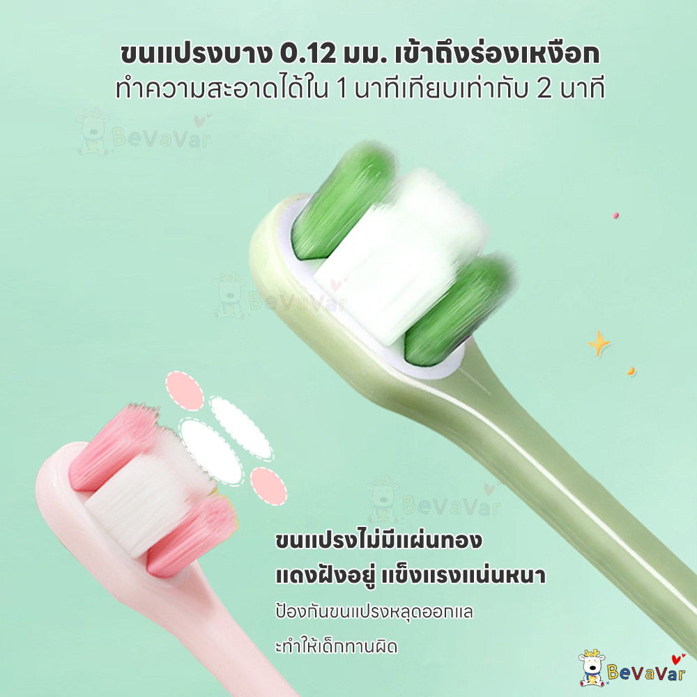 BEVAVAR แปรงฟันเด็ก แปรงเด็ก ป้องกันฟันผุ สำหรับเด็ก แปรงสีฟัน ด้ามจับซิลิโคนกันลื่น แปลงสีฟัน - รูปที่ 5