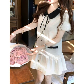 【XS-5XL】 มินิเดรส ดีเทลเเต่งโบว์ ใส่เดท โทนสีพื้นมินิมอล เดรสสาวอวบ ดีไซส์พรางหุ่น สำหรับสาวพลัสไซซ์