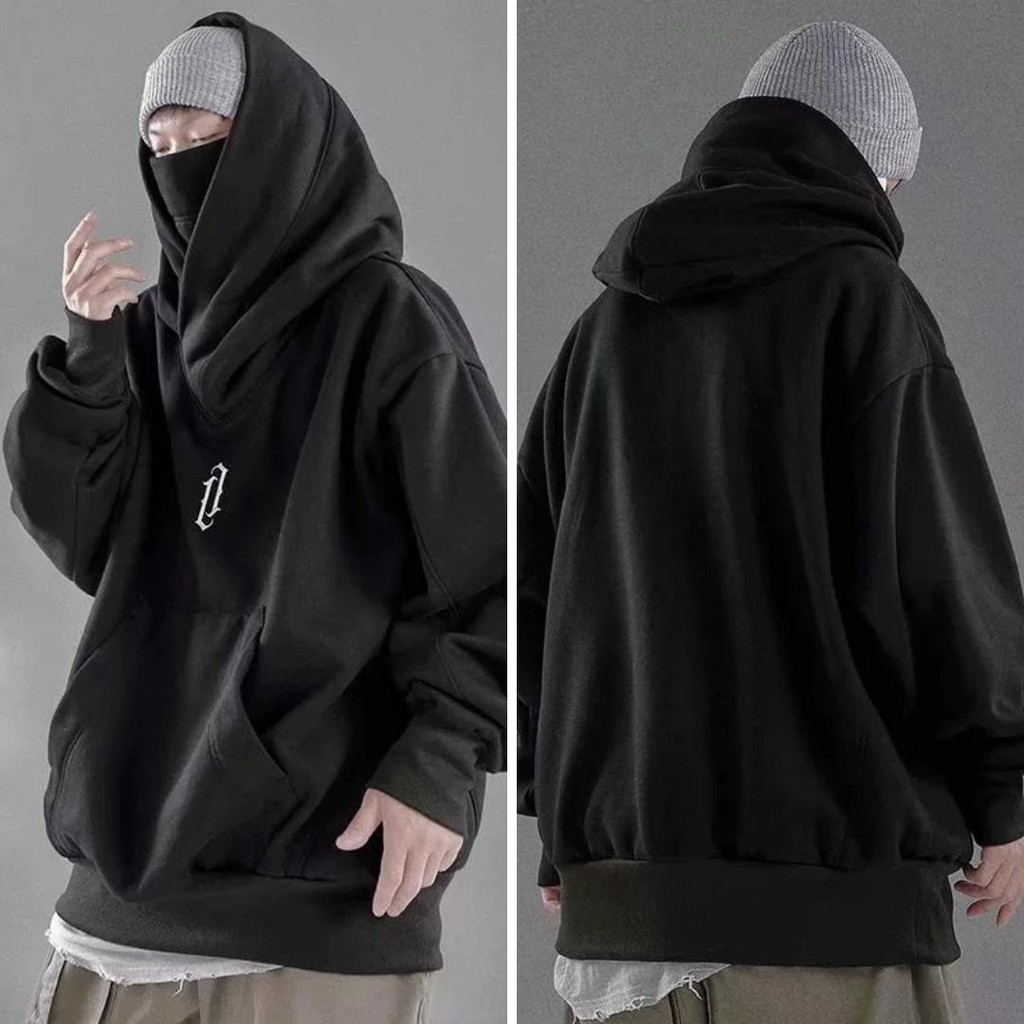MNO.9 Hoodie 833 เสื้อฮู้ดชาย งานปักหน้าอก เสื้อแขนยาว เสื้อกันหนาว โอเวอร์ไซซ์ ฮู้ดชาย สีเทา และดำ