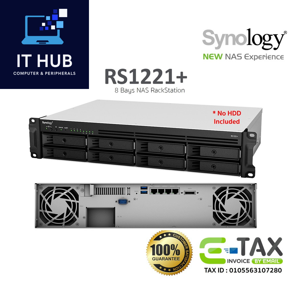 Synology NAS RackStation RS1221+ / RS1221RP+ อุปกรณ์เก็บข้อมูลเครือข่าย (HDD 8 Bays, V1500B, 4GB D4)