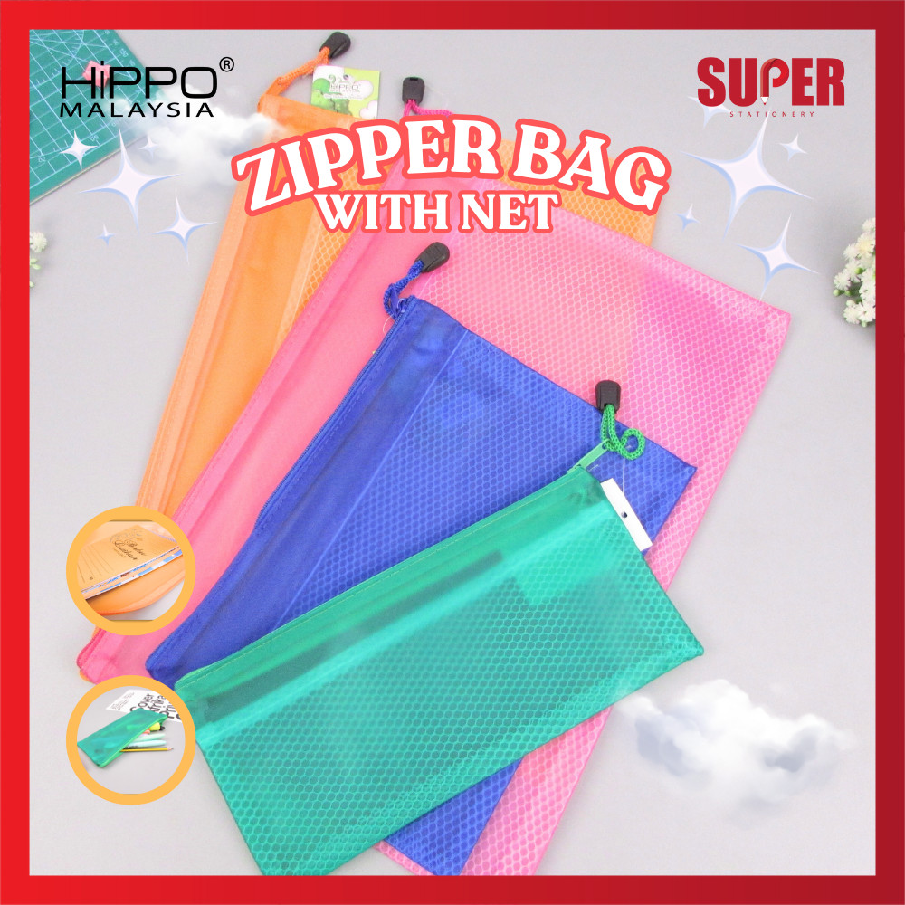 [เครื่องเขียนสุดๆ] HIPPO Beg Zip A4 /A5 /A6 ZIP BAG WITH NET PENCIL BAG FACE MASK FILE BAG DOCUMENT 