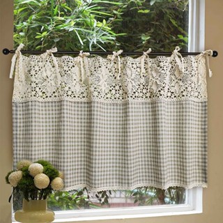 Cottage Light สีน้ําตาลตาข่ายผ้าม่านสั้นสําหรับห้องครัว Cafe…