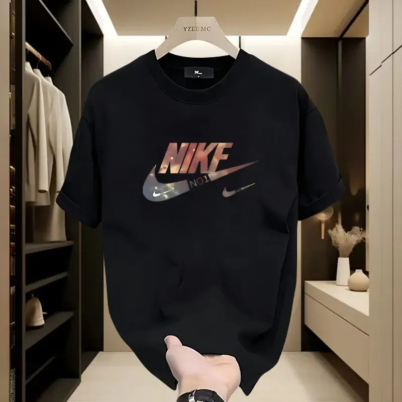 แขนสั้น oversize "NIKF" แขนสั้นมีลวดลาย สไตล์เดียวกันสำหรับคู่รัก หลวม ระบายอากาศได้ดี แฟชั่น