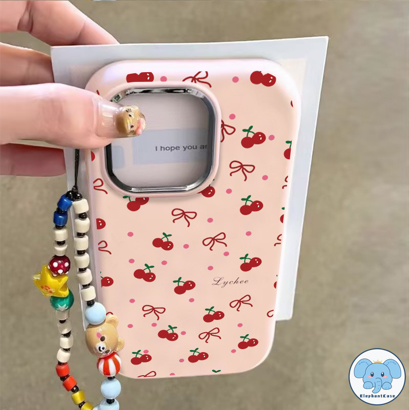 เคสลายจุดโบว์เชอร์รี่แสนหวาน เคสไอโฟน 16 14 11 13 15 12 Pro Max 15 7 8 Plus XR X XS Max SE 2020 ฝาชุบ